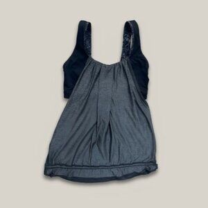 Lululemon Tank Top Built-In Shelf Bra Drawstring Cinch Patterned Strap Gray W 6